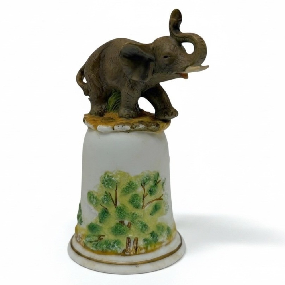 Vintage Porcelain Elephant Dinner Bell Figurine Trunk Up Good Luck Decor Nature